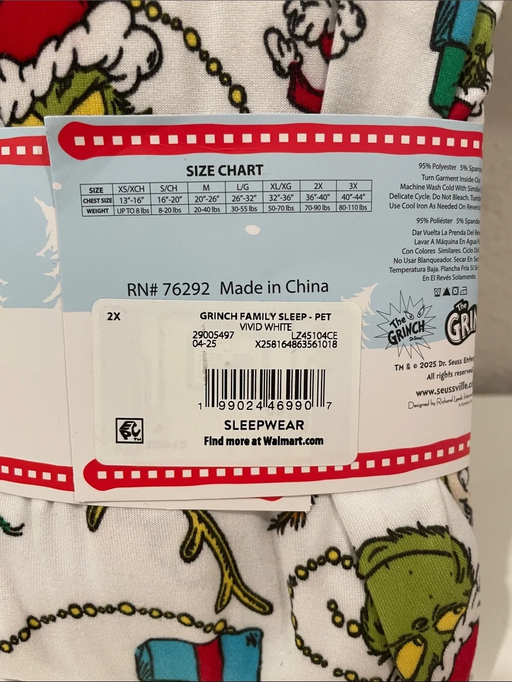 The Grinch Holiday PJ for Pets - White & Green Pattern